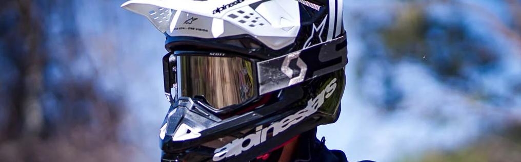 Scott Goggles and alpinestar helmet black and white color themed