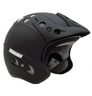 The FFM Commander - Scooter/ATV helmet features a white, open-face design with a black interior lining and a durable polycarbonate shell. It includes multiple ventilation holes and mesh panels to ensure optimal airflow. The word "COMMANDER" is printed on the side in bold black letters. Certified by the ECE22.05 safety standard, this helmet is perfect for motorcycling or BMX riding adventures.