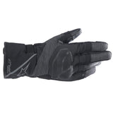 The Alpinestars Women's Stella Andes v3 Drystar Gloves in Black/Anthracite feature reinforced knuckles, reflective strips, and a secure wrist strap. Detailed stitching and textured grip improve handling for excellent protection. Available in XS.