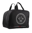 The O'NEAL Helmet Bag is a black duffel bag with two handles, showcasing a circular white ONEAL logo that includes the text "O'NEAL INTERNATIONAL PREMIUM RACE BRAND" along with a lightning bolt and horse in the middle. The bottom features "ADVANCED RACING TECHNOLOGY" in white and red letters, making it perfect for helmet protection.