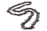 A close-up image of a Husqvarna Saw Chain Loop .404" .063" Chisel H57 76DL, the black chainsaw chain placed on a white background. The chain, made up of interconnected metal links and small, sharp cutting blades designed for high-production cutting, is coiled in a curved yet slightly elongated shape.