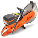 A Husqvarna K1270-16 17" Power Cutter with an orange and black body, large circular blade, and ergonomic handle. The brand logo is visible on the tool. Ideal for heavy-duty cutting tasks, this robust machine is perfect for both construction sites and outdoor projects like maintaining lawns.