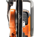 A Husqvarna K1270-16 17" Power Cutter with an orange and black body, large circular blade, and ergonomic handle. The brand logo is visible on the tool. Ideal for heavy-duty cutting tasks, this robust machine is perfect for both construction sites and outdoor projects like maintaining lawns.