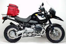 The Ventura EVO-12 Bike-Pack Kit for the BMW R 1150 GS Adventure (02-05) includes a black EVO-12 pack with a zipper closure, an Evo-Rack, and an L-Bracket with mounting hardware and labels, enhancing both style and functionality.