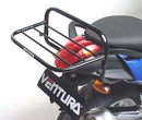 Ventura’s Bike-Pack Kit for BMW K 1200 S (05-08, no factory rear carrier) features a black EVO-12 pack, an Evo-Rack on a bike, and an L-bracket with screws—clearly shown together in a generic image.