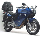 The image showcases components of the Ventura EVO-12 Bike-Pack Kit for BMW F800 ST (07-13): a black bag labeled "EVO-12 PACK," a metal Sport-Rack marked "EVO-RACK," and L-Brackets with screws, all crafted to enhance your biking experience.