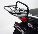 The image showcases components of the Ventura EVO-12 Bike-Pack Kit for BMW F800 ST (07-13): a black bag labeled "EVO-12 PACK," a metal Sport-Rack marked "EVO-RACK," and L-Brackets with screws, all crafted to enhance your biking experience.