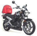 The Ventura Bike-Pack Kit for the Buell 500 Blast Y (2000) includes the EVO-12 pack, adjustable pack-rack, and a versatile L-Bracket with screws. The sleek black pack features an orange stripe, while the rack can be conveniently mounted on your bike.