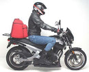 The Ventura Bike-Pack Kit for the Buell 500 Blast Y (2000) includes the EVO-12 pack, adjustable pack-rack, and a versatile L-Bracket with screws. The sleek black pack features an orange stripe, while the rack can be conveniently mounted on your bike.