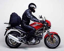 Image of a Ventura Ducati M900 Monster/Monstro Bike-Pack Kit with an Adjustable Pack-Rack, an Evo-Rack for motorcycles, and a labeled L-bracket with assembly bolts.
