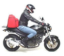 The image features a Ventura EVO-12 Bike-Pack Kit attached to a bike, including a black EVO-12 pack and an adjustable Pack-Rack. The Ducati M600 Monster Y (00-01) is enhanced by an L-bracket with labeled screws, showcasing the setup's versatility.