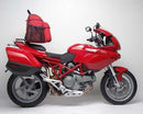 Image shows the Ventura EVO-12 Bike-Pack Kit for Ducati 1000DS Multistrada MTS (03-06) with three labeled components: EVO-12 Pack (black bag), Evo-Rack (metal rack on bike), and L-Bracket (metal bars and screws, “Generic Image”).