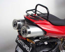 Image shows the Ventura EVO-12 Bike-Pack Kit for Ducati 1000DS Multistrada MTS (03-06) with three labeled components: EVO-12 Pack (black bag), Evo-Rack (metal rack on bike), and L-Bracket (metal bars and screws, “Generic Image”).