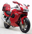 Image showing components of the Ventura EVO-12 Bike-Pack Kit for Ducati 992 ST3 (04-07): black EVO-12 pack, Adjustable Pack-Rack on a motorcycle, and L-Bracket with screws as a generic image, all on a white background.