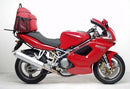 Image showing components of the Ventura EVO-12 Bike-Pack Kit for Ducati 992 ST3 (04-07): black EVO-12 pack, Adjustable Pack-Rack on a motorcycle, and L-Bracket with screws as a generic image, all on a white background.