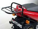 Image showing components of the Ventura EVO-12 Bike-Pack Kit for Ducati 992 ST3 (04-07): black EVO-12 pack, Adjustable Pack-Rack on a motorcycle, and L-Bracket with screws as a generic image, all on a white background.