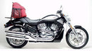 Image featuring a Ventura EVO-12 Bike-Pack Kit with an EVO-12 Pack, Evo-Rack, and L-Brackets for the 2006 Harley Davidson VRSCR 1130 Street Rod. The pack is a black storage bag, the rack has a tough metal frame, and the brackets provide robust black metal support.