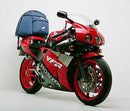 The image features the Ventura EVO-12 Bike-Pack Kit for Honda VFR 400 R3-L. R3-M, comprising a black bike pack with an orange stripe labeled EVO-12 Pack, a durable black metal Sport-Rack, and an L-Bracket with screws for secure mounting.