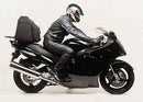 The Ventura EVO-12 Bike-Pack Kit for the Honda CBR 1100 XX Blackbird (97-07) includes a stylish black pack with red trim, an Adjustable Pack-Rack for flexible bike mounting, and an L-bracket set with screws depicted in a generic image.