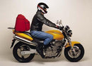 The image showcases a sleek black EVO-12 pack by Ventura, the Sport-Rack installed on a Honda CB 600 FW, X, Y Hornet (98 - 06), and an L-bracket with hardware.
