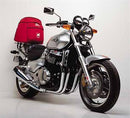 Image of the Ventura EVO-12 Bike-Pack Kit with a black pack attached to a Honda CB 1300 DC/W/X4, featuring an Evo-Rack and L-Bracket with screws, presented as a generic image.