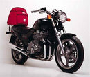 Image of the Ventura EVO-12 Bike-Pack Kit featuring three components: a sleek black and orange bike pack labeled "EVO-12 PACK," a sturdy Evo-Rack for easy mounting, and the "L-BRACKET" hardware, compatible with Honda CB 750 Nighthawk (90-02).
