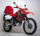 Image of the Ventura EVO-12 Bike-Pack Kit: highlights the sleek black EVO-12 pack with logo, an Adjustable Pack-Rack seamlessly fitted onto a Honda XR 650 R Y (2000), and a secure L-Bracket with screws as shown in a generic image.