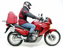 The Ventura EVO-12 Bike-Pack Kit for Honda XL 650 V Transalp (00-07) includes a sleek black and gray pack, a sturdy Evo-Rack for secure mounting, and an L-Bracket with screws for easy attachment.