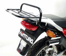 The Ventura EVO-12 Bike-Pack Kit for Honda XL 650 V Transalp (00-07) includes a sleek black and gray pack, a sturdy Evo-Rack for secure mounting, and an L-Bracket with screws for easy attachment.
