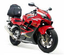 The image displays a bike-pack kit for the Honda CBR 600 F Sport (01-03) from Ventura, including an EVO-12 pack, Adjustable Pack-Rack, and L-bracket with screws. Each component is clearly labeled for easy identification.