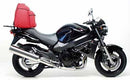 The sleek Ventura EVO-12 Bike-Pack Kit for the Honda CB 1100 SF 1 (2001) includes a compact black pack and durable metal Adjustable Pack-Rack with L-brackets, screws, and wrenches for easy installation, all presented against a crisp white background.