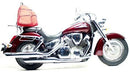 Image displays the Ventura EVO-12 Bike-Pack Kit with a black EVO-12 pack and Adjustable Pack-Rack on a bike seat of a Honda VTX 1300S (2006), next to an L-bracket with screws.