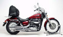 The Ventura EVO-12 Bike-Pack Kit for Honda VT 750 C2 Shadow Spirit (07-13) includes a black zippered pack, Adjustable Pack-Rack for your motorcycle, and labeled black L-Brackets with mounting hardware.