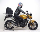 The Ventura EVO-12 Bike-Pack Kit for the Honda CB 600 Hornet (07-10) includes a black bike-pack with a zipper, an Adjustable Pack-Rack, and an L-bracket with screws. The pack and rack are labeled 'EVO-12 pack' and 'Adjustable Pack-Rack,' while the L-bracket is shown as a 'Generic Image.'.