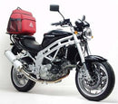 Image showcasing a Ventura EVO-12 Bike-Pack Kit for the Hyosung GT 650 Comet (04-07) with an EVO-12 pack, Sport-Rack, and L-bracket with screws. The black pack features a logo and orange stripe, while the rack and bracket are crafted from sturdy black metal.