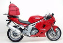 The image showcases a sleek black storage bag labeled "EVO-12 PACK" and the sturdy "EVO-RACK" bike rack, complemented by an L-bracket with screws, all set against a crisp white background. Compatible with the Hyosung GT 650R (06-09) from Ventura.