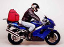 The EVO-12 Bike-Pack Kit showcases a sleek Ventura EVO-12 pack, Evo-Rack, and L-bracket with screws. This compact black pack complements the Kawasaki ZX-9R's Sport-Rack, metal frames, and mounting gear.