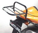 Image of the Ventura EVO-12 Bike-Pack Kit with an Adjustable Pack-Rack for Kawasaki ZX-10R (04-05). Includes an EVO-12 pack bag, EVO-Rack for secure attachment, and L-Bracket with fittings. Components are labeled separately on a white background.