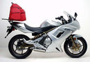 The image showcases Ventura's EVO-12 Bike-Pack Kit, compatible with the Kawasaki EX 650 (06-08). It features the Adjustable Pack-Rack, a black compact storage bag, the sturdy EVO-Rack metal bike rack, and an L-Bracket with screws for easy installation.