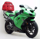 The Kawasaki ZX-10R 1000 (06-07) by Ventura includes a stylish black EVO-12 Bike-Pack with red accents, a multi-purpose Top-Box Rack, and L-Brackets with screws for secure mounting.