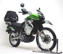 The image displays components of a Ventura EVO-12 Bike-Pack Kit for the Kawasaki KLR 650 (08-17), including an adjustable Pack-Rack, an EVO-Rack mounted on a bike, and an L-Bracket with screws.