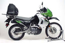 The image displays components of a Ventura EVO-12 Bike-Pack Kit for the Kawasaki KLR 650 (08-17), including an adjustable Pack-Rack, an EVO-Rack mounted on a bike, and an L-Bracket with screws.