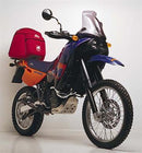 Image of the versatile Ventura EVO-12 Bike-Pack Kit for KTM 640 Adventure - R, Y (2000). Includes a black EVO-12 pack with gray bottom and orange accent, an adjustable Evo-Rack that securely attaches to your bike, and an L-bracket with mounting screws.