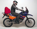 Image of the versatile Ventura EVO-12 Bike-Pack Kit for KTM 640 Adventure - R, Y (2000). Includes a black EVO-12 pack with gray bottom and orange accent, an adjustable Evo-Rack that securely attaches to your bike, and an L-bracket with mounting screws.