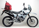The Ventura EVO-12 Bike-Pack Kit for the KTM 640 LC4 Adventure (03-07) includes a sleek black EVO-12 pack with orange accents, a versatile black Evo-Rack, and an L-bracket with screws for secure mounting.
