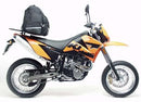 Introducing the Ventura EVO-12 Bike-Pack Kit for the KTM 640 LC4 Supermoto (06), featuring a stylish black pack with red accents and a durable EVO-Rack complete with a metal L-Bracket and screws. This reliable setup offers secure gear transport.