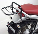 The Ventura EVO-12 Bike-Pack Kit for the Moto Guzzi 750 Breva V750ie (03-10) includes a sleek black EVO-12 pack with logo, an Adjustable Pack-Rack for secure bike mounting, and features an L-bracket and screws.