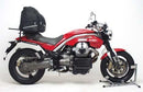 The Ventura Moto Guzzi 850 Griso (05-15) kit includes a black bike pack with an orange stripe, the Evo-Rack for easy mounting, and a sturdy L-Bracket with screws, all set against a crisp white background.