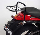 The Ventura Moto Guzzi 850 Griso (05-15) kit includes a black bike pack with an orange stripe, the Evo-Rack for easy mounting, and a sturdy L-Bracket with screws, all set against a crisp white background.