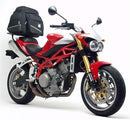 The image displays the Ventura EVO-12 Bike-Pack Kit for a Moto Morini 1200 Corsaro (05-06), featuring a black EVO-12 Pack with logo, an adjustable EVO-Rack elegantly mounted to a bike, and a high-quality L-Bracket with screws, all on a crisp white background.